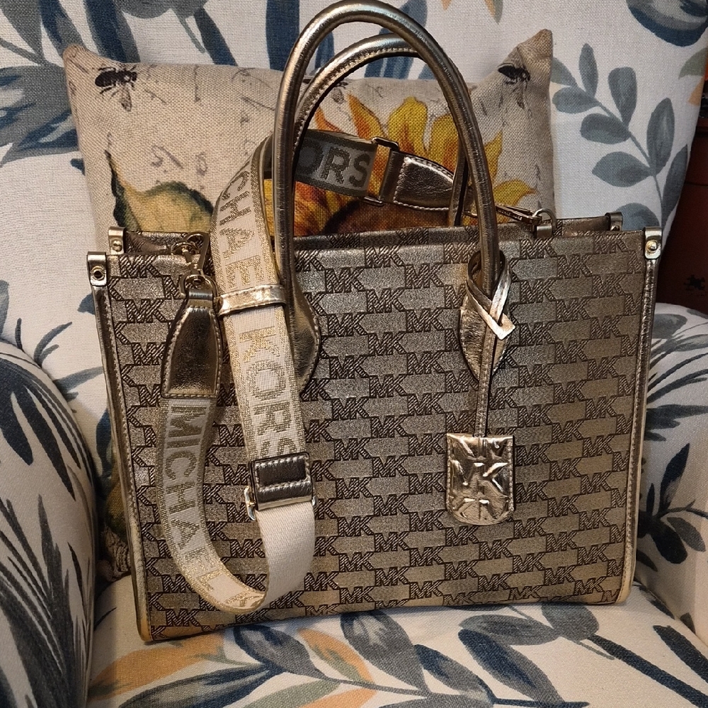 Michael Kors Metallic Gold and Cream Satchel